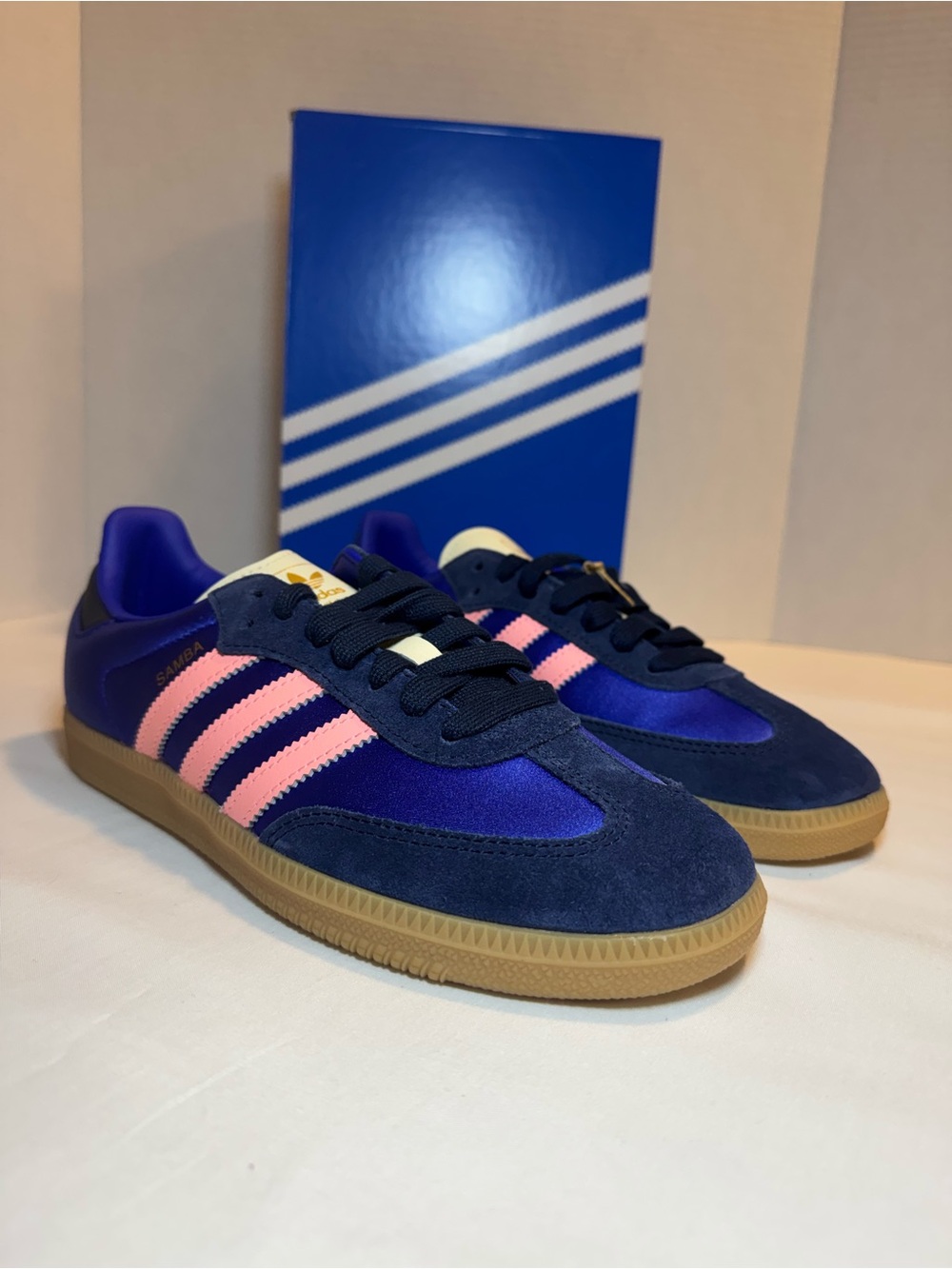 adidas Kids Samba Sneakers in Navy Blue with Pink Stripes